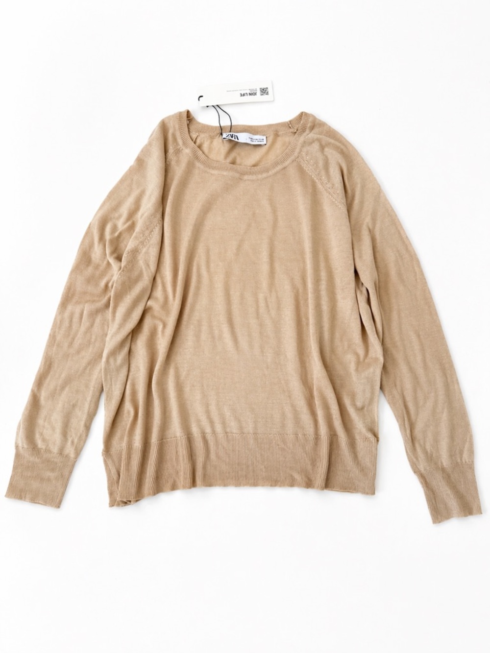 NWT Zara Camel Knit Sweater M Minimalist Quiet Luxury Old Money Soft Crewneck